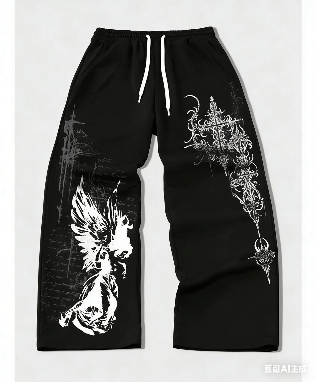 Pantalon Large Y2K – Imprimé Ange Gothic