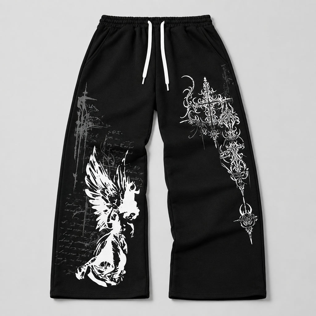 Pantalon Jambes Larges Imprimé Ange Y2K – Style Gothique Hip-Hop Harajuku Unisexe