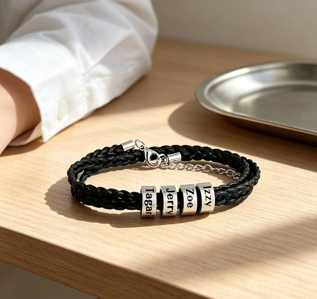 Bracelet Homme Tressé Personnalisable – Prénoms Gravés – Acier Inoxydable