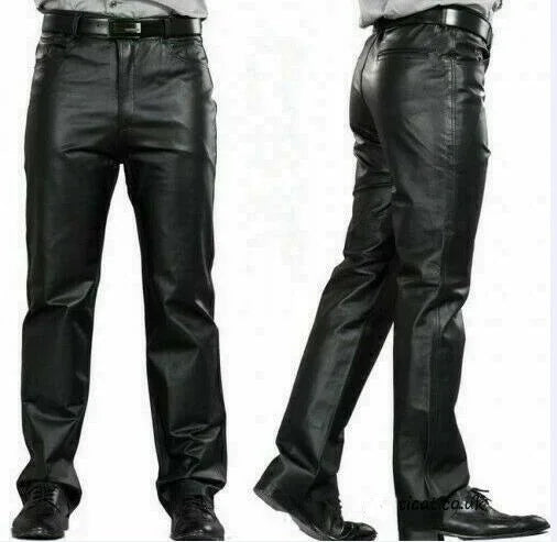 Pantalon Simili Cuir Noir Homme – Coupe Droite, Style Biker & Business
