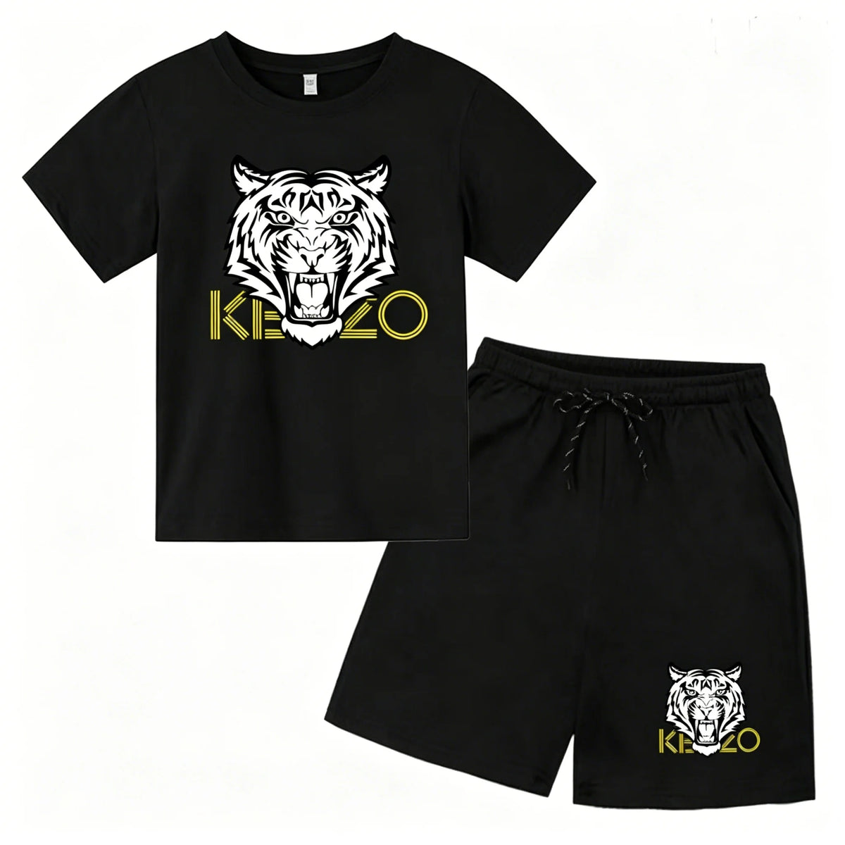 Men Mesh Breathable Tiger Print T Shirt And Shorts Set Quick Dry Sportswear Two Piece Tracksuit For Summer