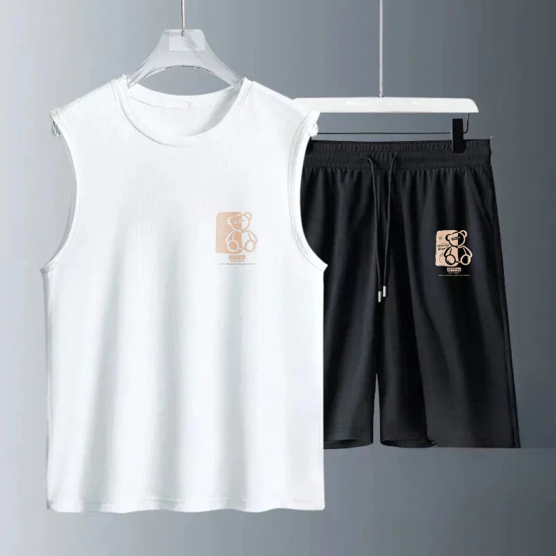 Ensemble 2 Pièces Homme – Débardeur & Short Sport Oversize Blanc