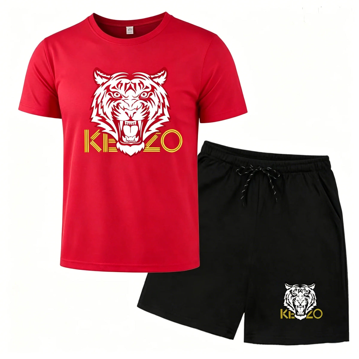 Men Mesh Breathable Tiger Print T Shirt And Shorts Set Quick Dry Sportswear Two Piece Tracksuit For Summer