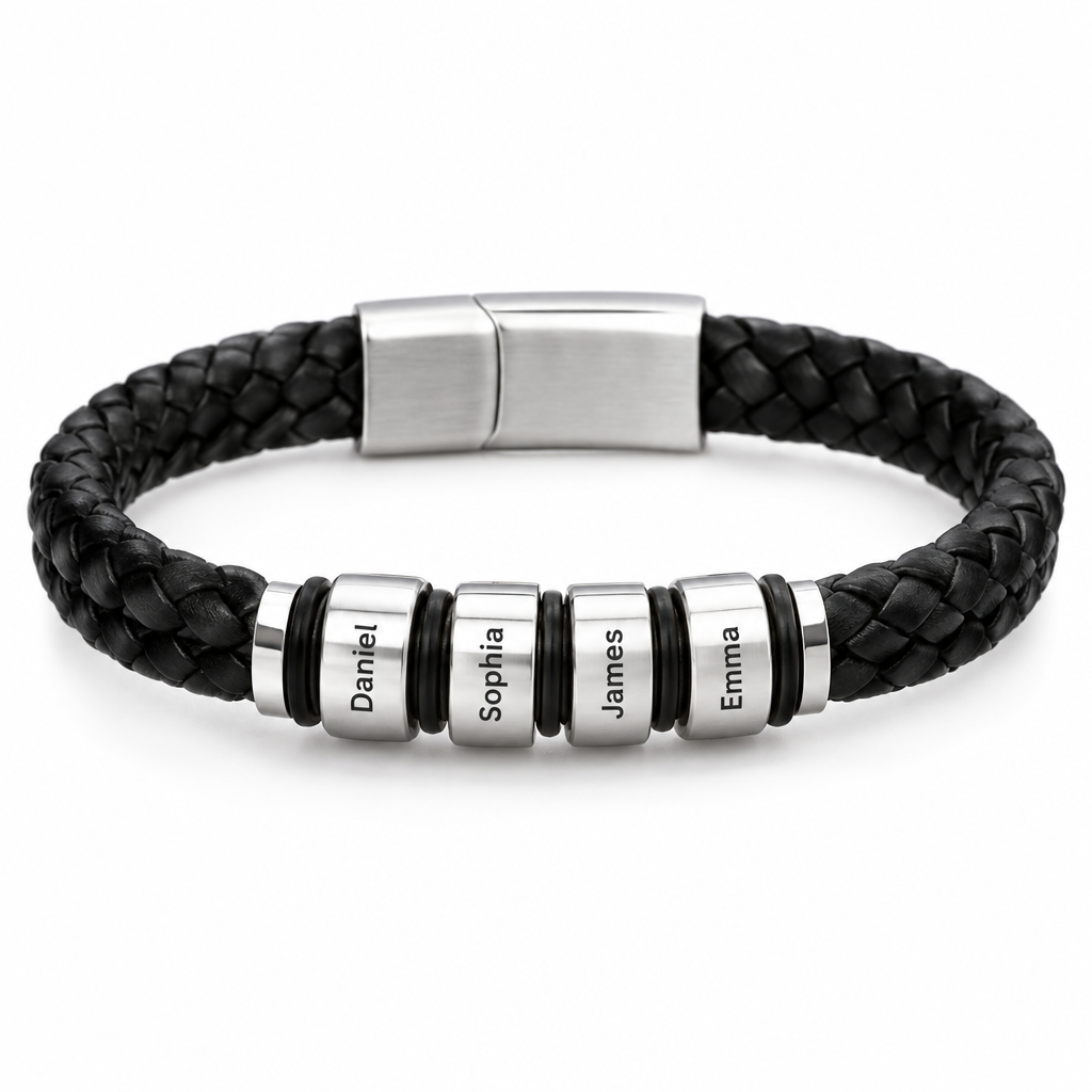 Bracelet homme tressé personnalisable avec prénoms gravés