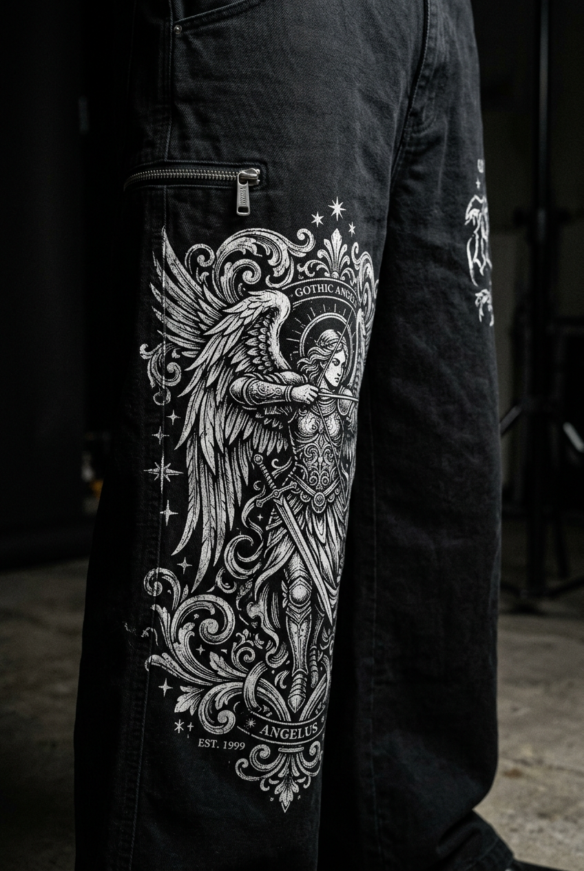 Pantalon Large Y2K – Détail imprimé ange gothic