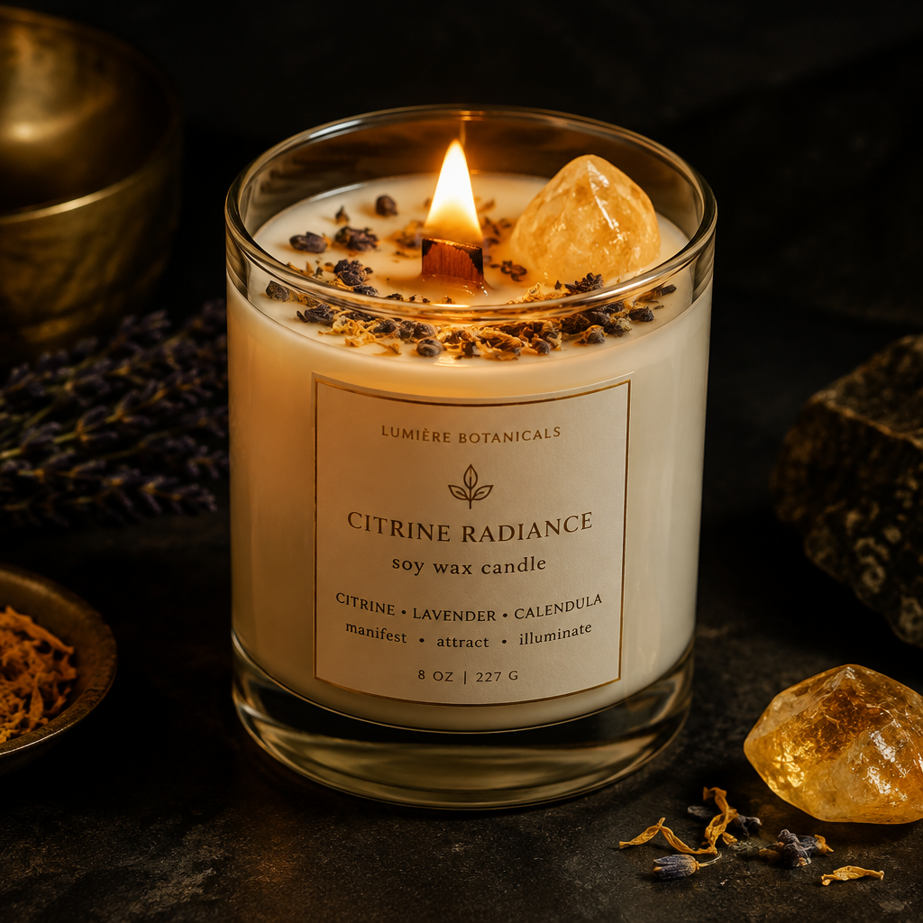 Bougie rituelle abondance cire de soja cristal citrine