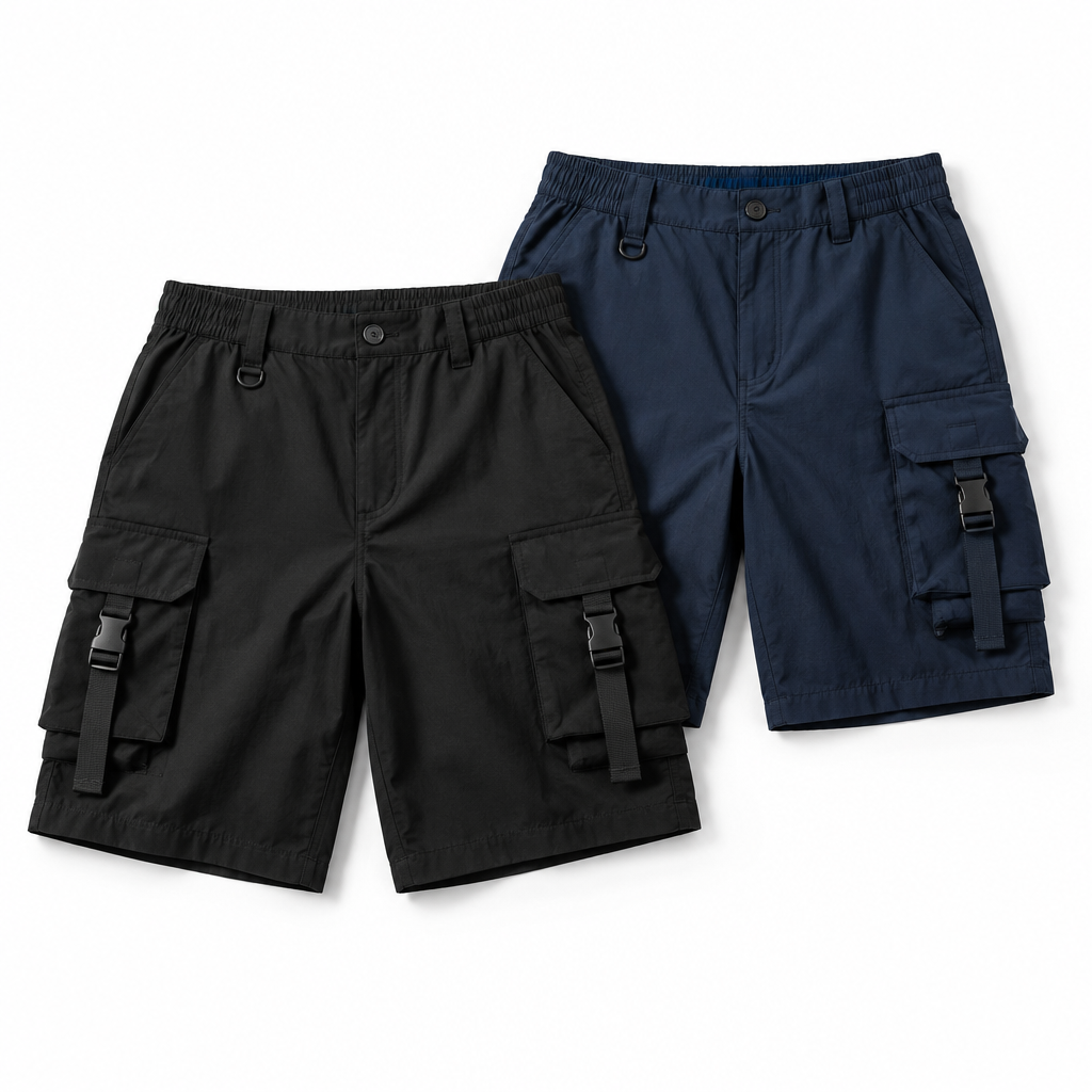 Short cargo homme grandes poches noir bleu marine streetwear casual