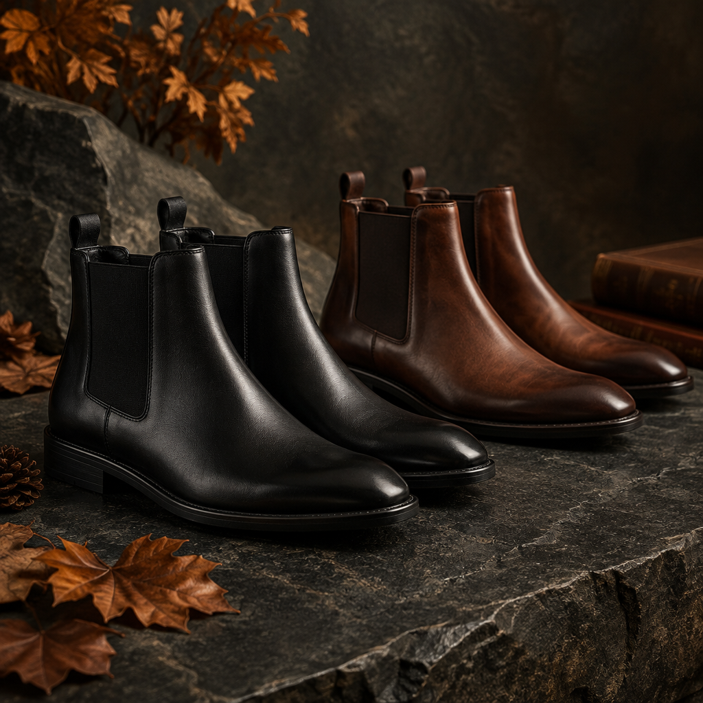 Chelsea boots homme cuir PU noir et marron style rétro