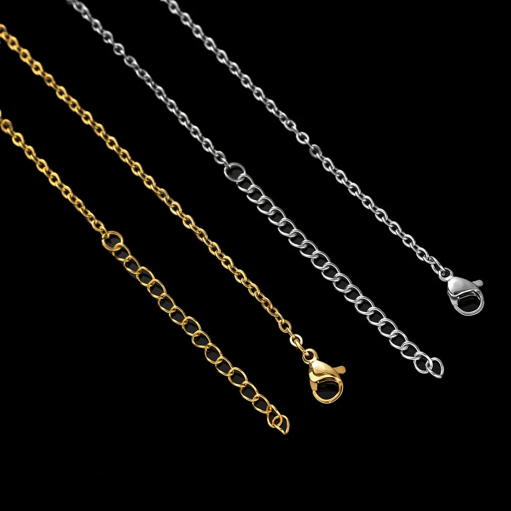 Lot de 10 Chaînes Maille Cable Acier Inoxydable – 45+5cm, Or & Argent – Collier DIY Femme & Homme