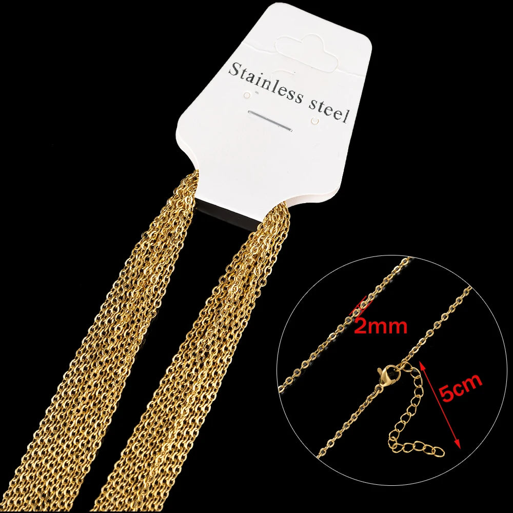 Lot de 10 Chaînes Maille Cable Acier Inoxydable – 45+5cm, Or & Argent – Collier DIY Femme & Homme