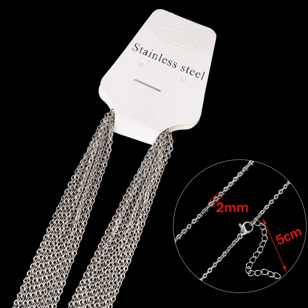 Lot de 10 Chaînes Maille Cable Acier Inoxydable – 45+5cm, Or & Argent – Collier DIY Femme & Homme