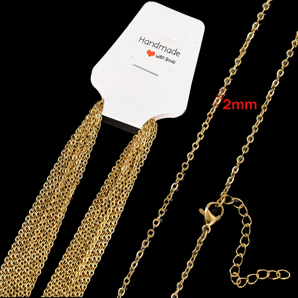 Lot de 10 Chaînes Maille Cable Acier Inoxydable – 45+5cm, Or & Argent – Collier DIY Femme & Homme